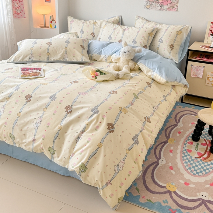 91家纺网 家纺一手货源 找家纺 慕尚 2025新款13070全棉小清新四件套 冒险家熊