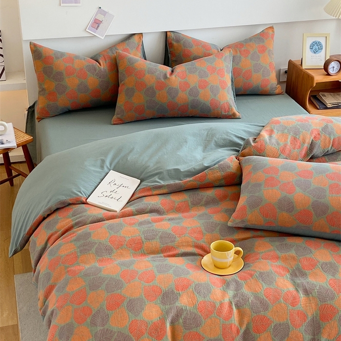 91家纺网 家纺一手货源 找家纺 2024新款全棉纯棉双层纱三层纱立体提花四件套 春日密语