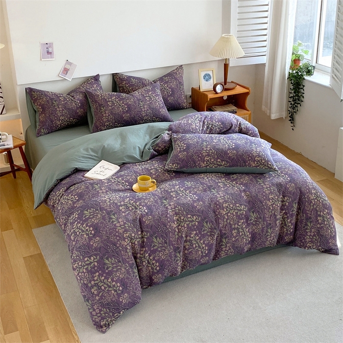 91家纺网 家纺一手货源 找家纺 2024新款全棉纯棉双层纱三层纱立体提花四件套 美好旋律