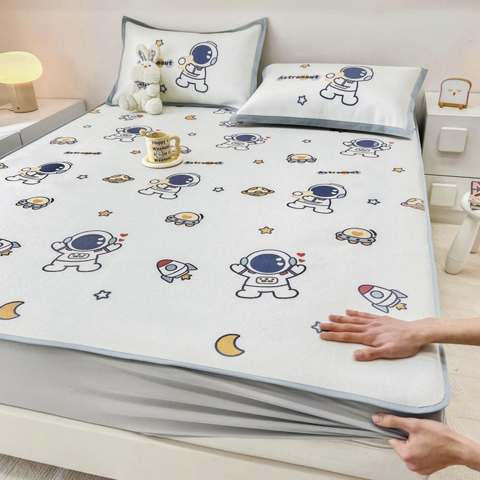 91家纺网 家纺一手货源 找家纺 全季家居 2024新款5A抗菌小清新数码印花冰藤席 床笠款-星空世界