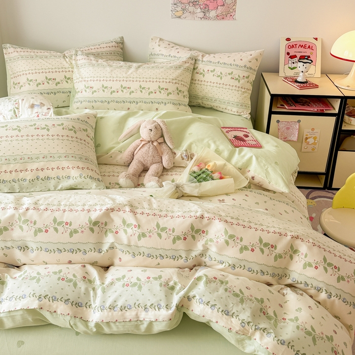 91家纺网 家纺一手货源 找家纺 慕尚 2025新款13070全棉小清新四件套 叮叮兔