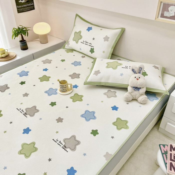 91家纺网 家纺一手货源 找家纺 全季家居 2024新款5A抗菌小清新数码印花冰藤席 床笠款-彩色星星