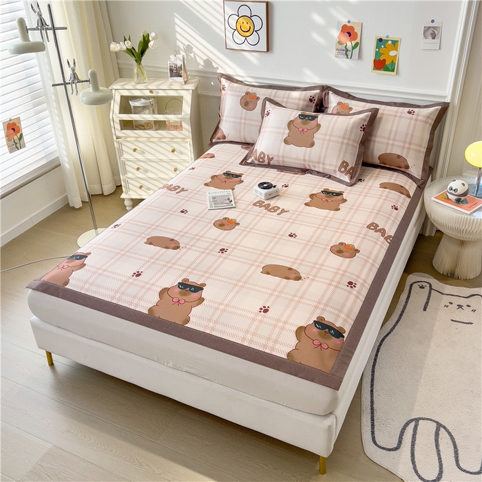 91家纺网 家纺一手货源 找家纺 孩子王家纺 2024新款凉感卡通冰丝席-成人款 呆萌水豚