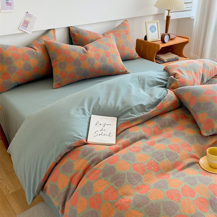 91家纺网 家纺一手货源 找家纺 2024新款全棉纯棉双层纱三层纱立体提花四件套 春日密语