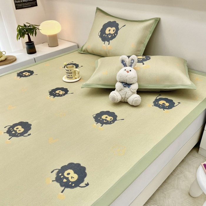 91家纺网 家纺一手货源 找家纺 全季家居 2024新款5A抗菌小清新数码印花冰藤席 床席款-小煤球