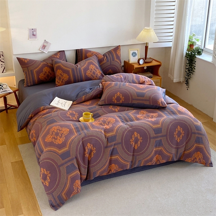 91家纺网 家纺一手货源 找家纺 2024新款全棉纯棉双层纱三层纱立体提花四件套 汉塞尔