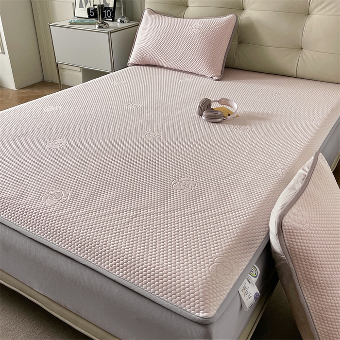 91家纺网 家纺一手货源 找家纺 2024新款抗菌凉豆豆提花床笠款凉席-花朵系列 花朵-蜜桃粉