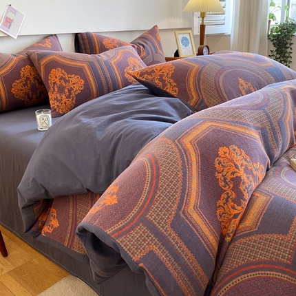 2024新款全棉纯棉双层纱三层纱立体提花四件套 汉塞尔