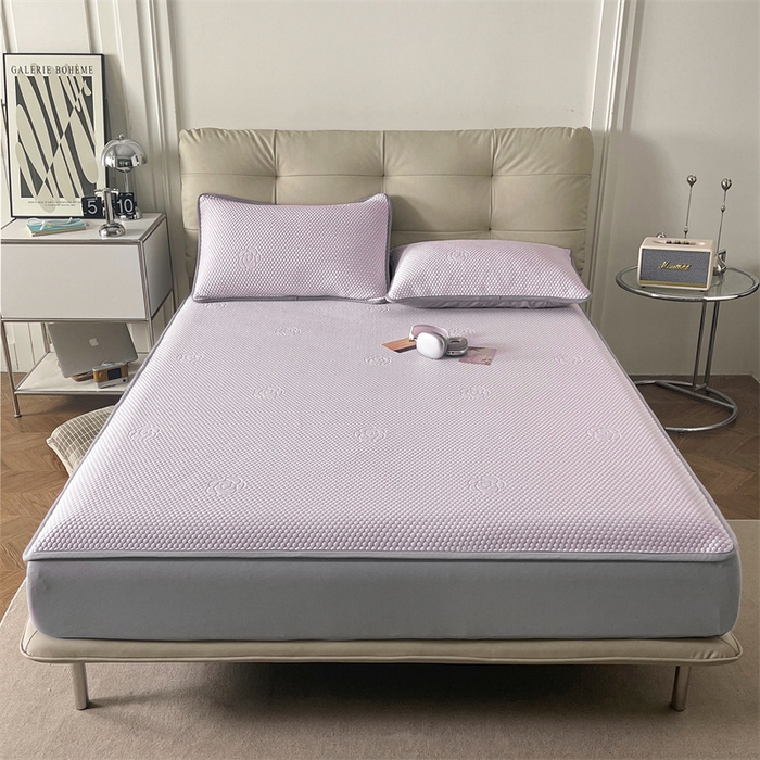 91家纺网 家纺一手货源 找家纺 2024新款抗菌凉豆豆提花床笠款凉席-花朵系列 花朵-冰藤紫