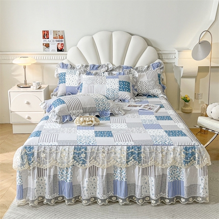 91家纺网 家纺一手货源 找家纺 （总）宜凡家纺 2024新款全棉印花单层床裙系列三件套