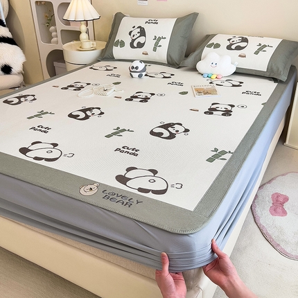 全季家居 2024新款A类抗菌数码印花冰藤席三件套 床笠款-贪吃熊猫
