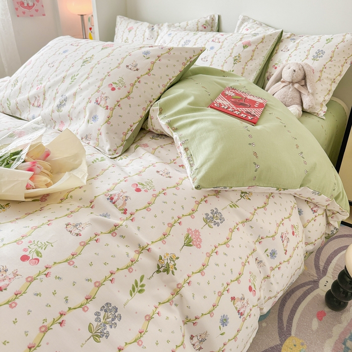 91家纺网 家纺一手货源 找家纺 慕尚 2025新款13070全棉小清新四件套 兔兔奇遇