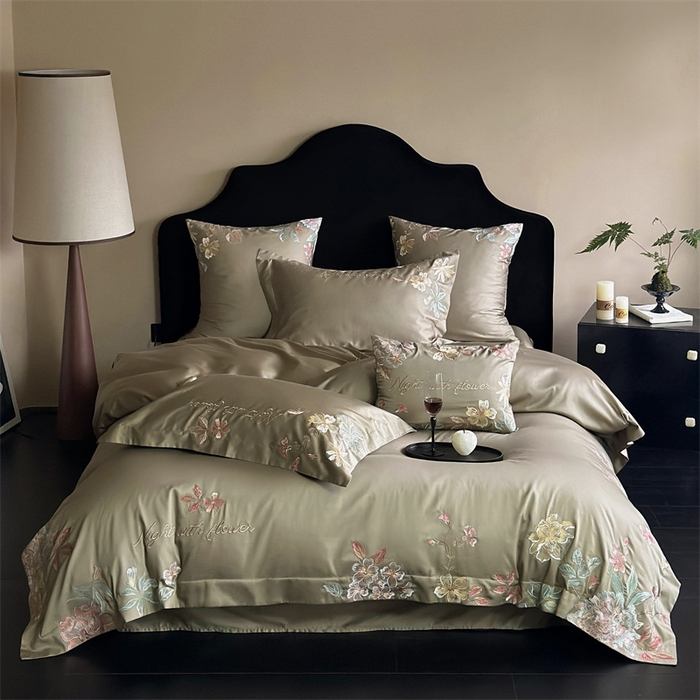 91家纺网 家纺一手货源 找家纺 鹿班家居 2024新款100支长绒棉精致刺绣系列四件套—去野标准会员-20 去野-瓦松绿