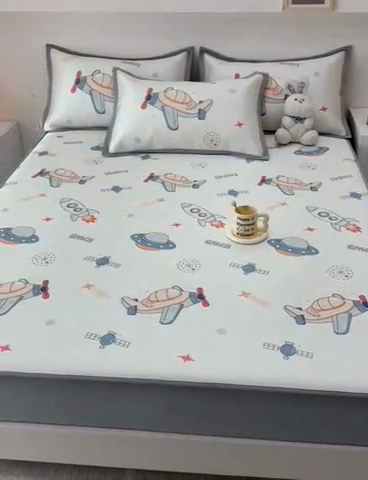 91家纺网 家纺一手货源 找家纺 全季家居 2024新款5A抗菌小清新数码印花冰藤席 床笠款-宇宙飞船