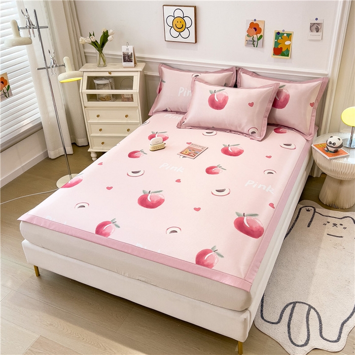 91家纺网 家纺一手货源 找家纺 孩子王家纺 2024新款凉感卡通冰丝席-成人款 粉桃桃