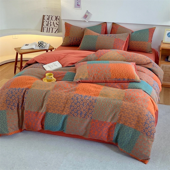 91家纺网 家纺一手货源 找家纺 2024新款全棉纯棉双层纱三层纱立体提花四件套 百福