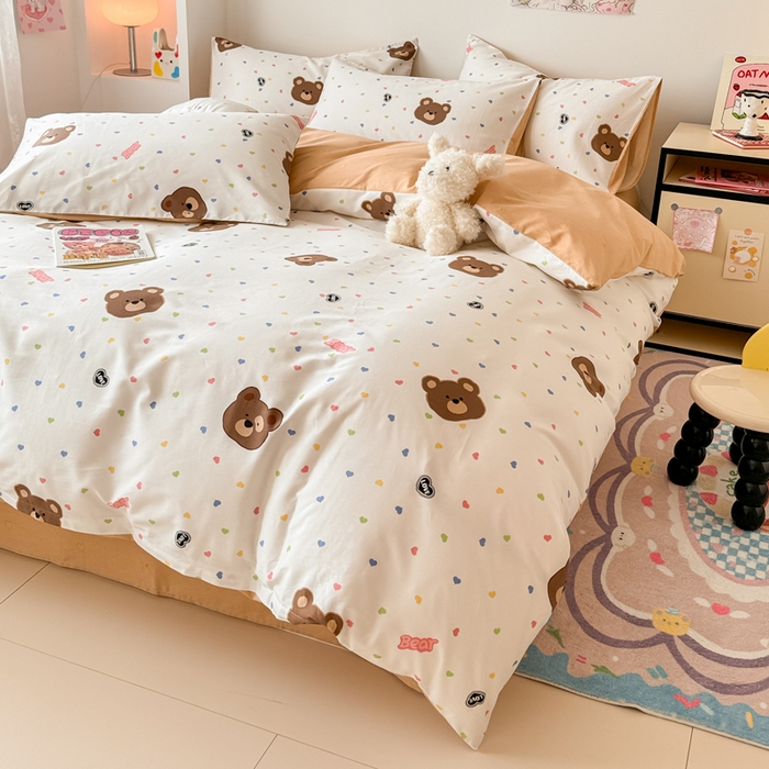 91家纺网 家纺一手货源 找家纺 慕尚 2025新款13070全棉小清新四件套 哆咪熊