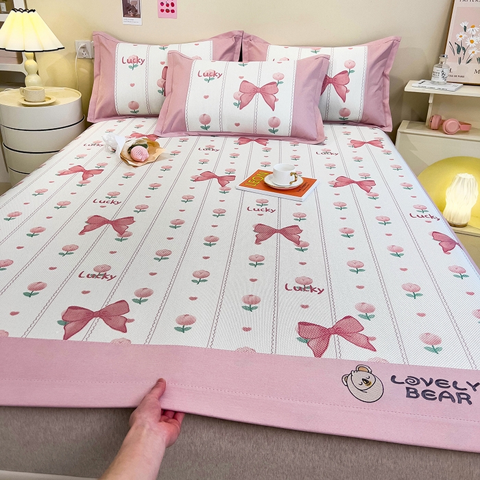 91家纺网 家纺一手货源 找家纺 全季家居 2024新款A类抗菌数码印花冰藤席三件套 床席款-蝴蝶结