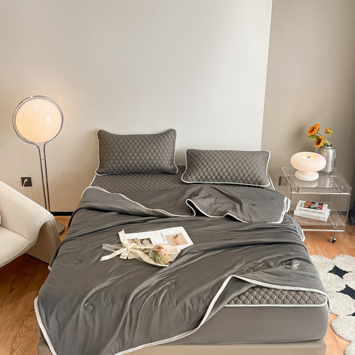 91家纺网 家纺一手货源 找家纺 欧邦 新款纯色A类凉感丝乳胶床笠三件套 深灰