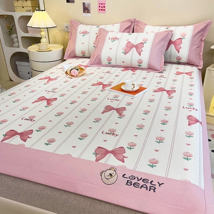 91家纺网 家纺一手货源 找家纺 全季家居 2024新款A类抗菌数码印花冰藤席三件套 床席款-蝴蝶结