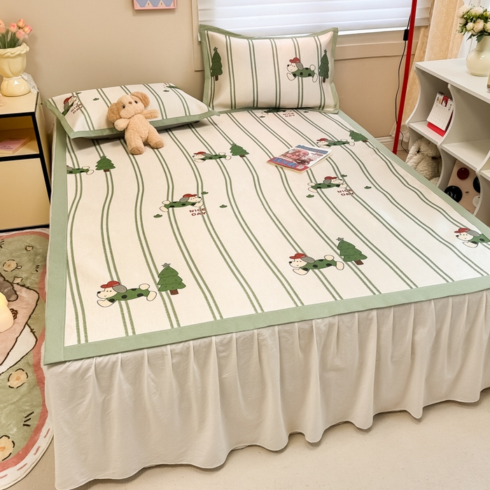 91家纺网 家纺一手货源 找家纺 2025新款慕尚600D数码印花冰丝凉席 健身狗