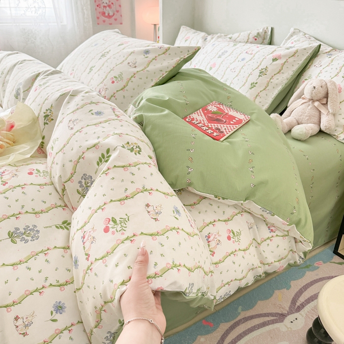 91家纺网 家纺一手货源 找家纺 慕尚 2025新款13070全棉小清新四件套 兔兔奇遇