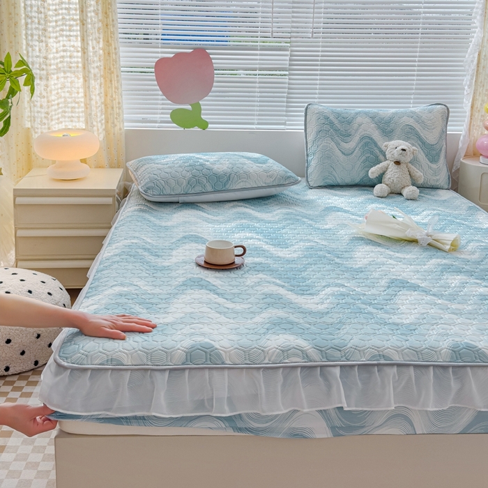 91家纺网 家纺一手货源 找家纺 （总）小萌虎 2024新款胶质凉席床笠花边款