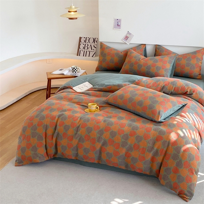 91家纺网 家纺一手货源 找家纺 2024新款全棉纯棉双层纱三层纱立体提花四件套 春日密语