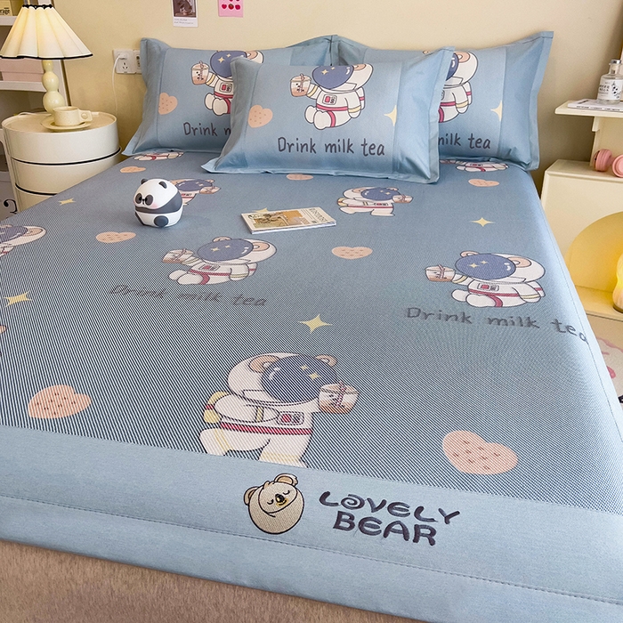 91家纺网 家纺一手货源 找家纺 全季家居 2024新款A类抗菌数码印花冰藤席三件套 床席款-宇航员