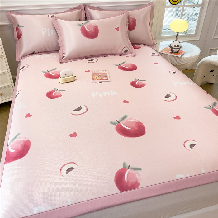 91家纺网 家纺一手货源 找家纺 孩子王家纺 2024新款凉感卡通冰丝席-成人款 粉桃桃