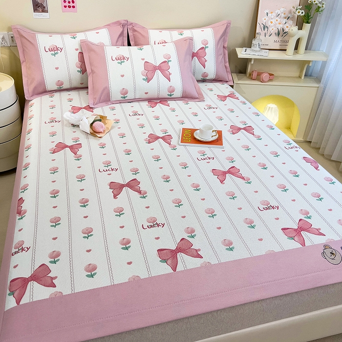 91家纺网 家纺一手货源 找家纺 全季家居 2024新款A类抗菌数码印花冰藤席三件套 床席款-蝴蝶结