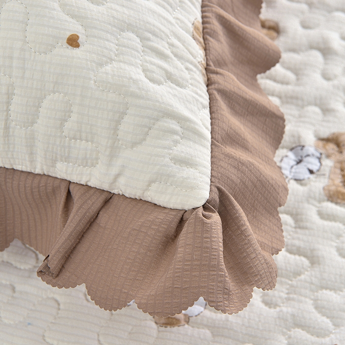 91家纺网 家纺一手货源 找家纺 梦柏家纺 2024新款亲肤泡泡棉夹棉床盖夏被四件套 条纹熊