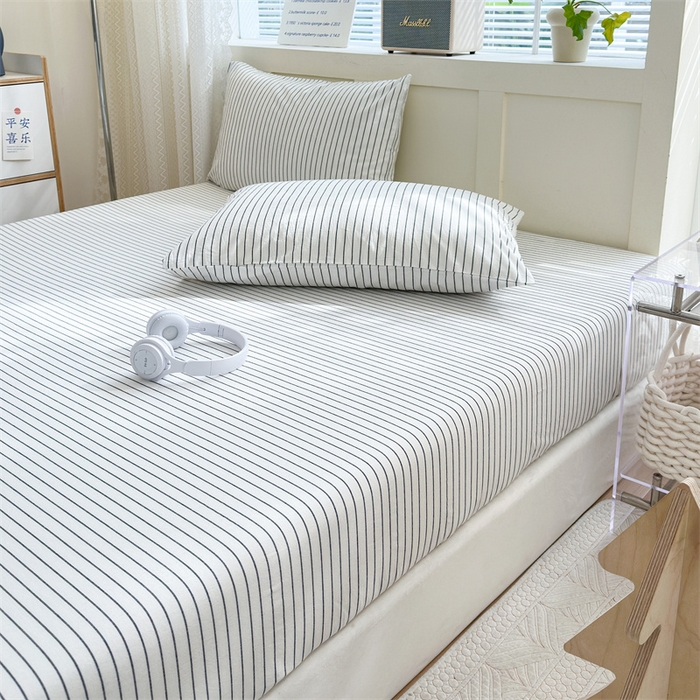 91家纺网 家纺一手货源 找家纺 北欧良品 2024新款水洗棉单品床笠、床单--格纹款（床笠、床单） 极简条白