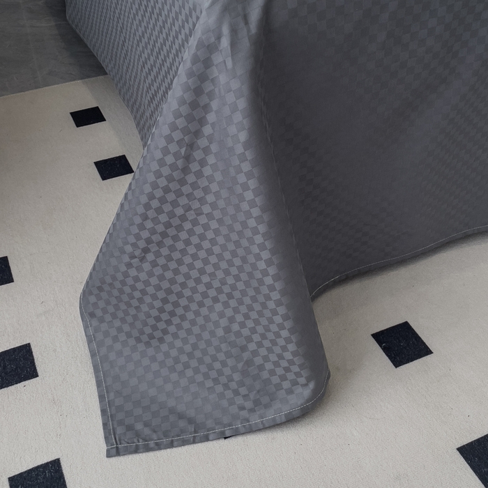 91家纺网 家纺一手货源 找家纺 金鑫汇 2024新款提花小方格全棉套件单品系列-单床单 深灰