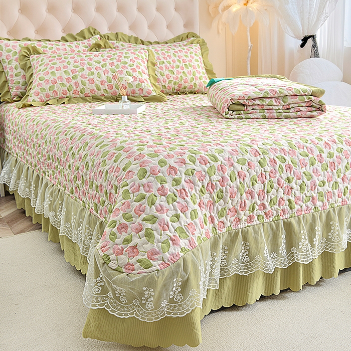 91家纺网 家纺一手货源 找家纺 梦柏家纺 2024新款亲肤泡泡棉夹棉床盖夏被四件套 花舞