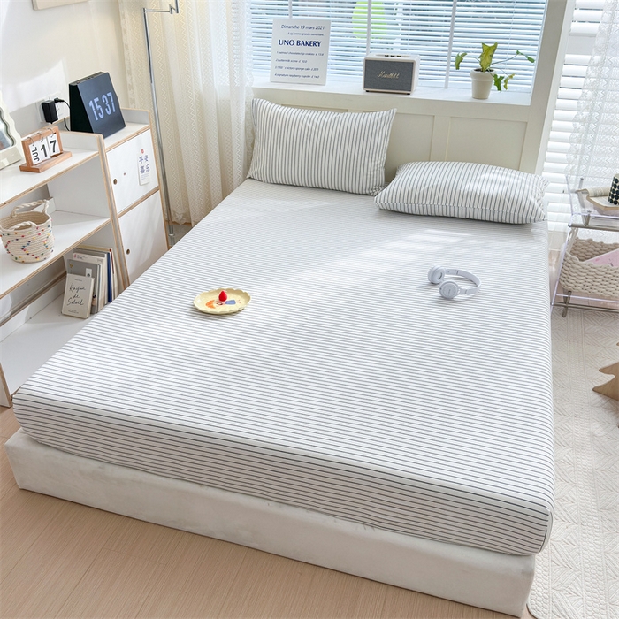 91家纺网 家纺一手货源 找家纺 北欧良品 2024新款水洗棉单品床笠、床单--格纹款（床笠、床单） 极简条白