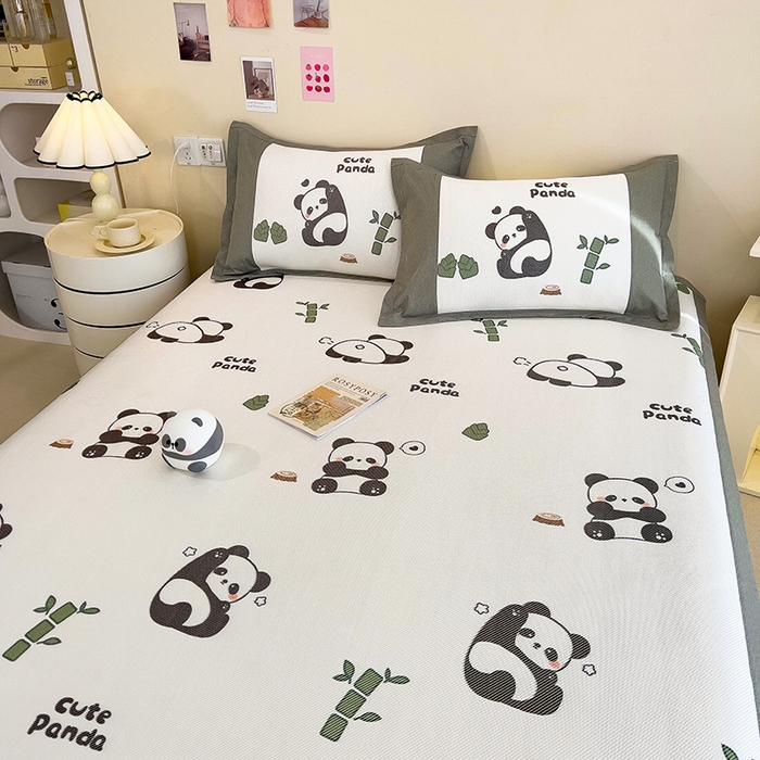 91家纺网 家纺一手货源 找家纺 全季家居 2024新款A类抗菌数码印花冰藤席三件套 床席款-贪吃熊猫