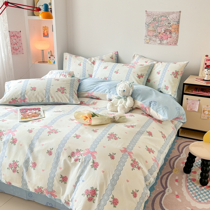 91家纺网 家纺一手货源 找家纺 慕尚 2025新款13070全棉小清新四件套 花朵丛中