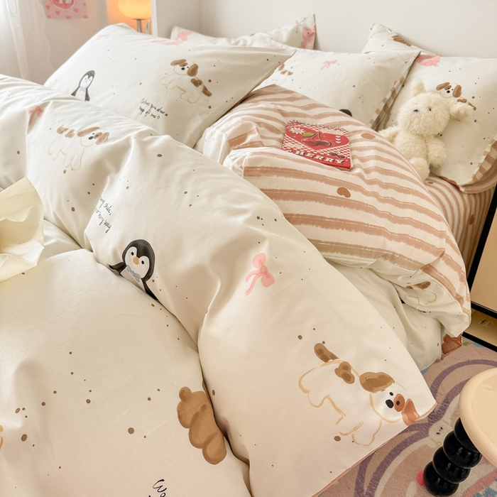 91家纺网 家纺一手货源 找家纺 慕尚 2025新款13070全棉小清新四件套 动物乐园