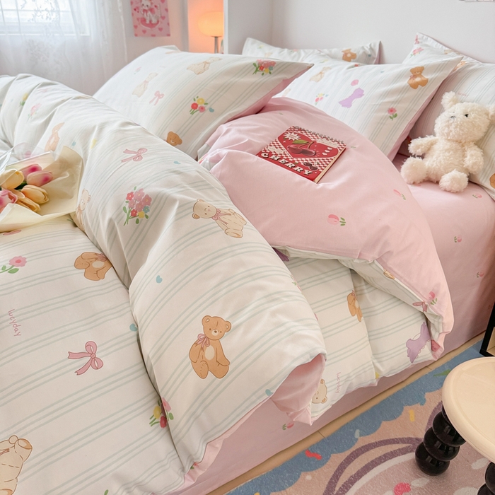 91家纺网 家纺一手货源 找家纺 慕尚 2025新款13070全棉小清新四件套 bear熊