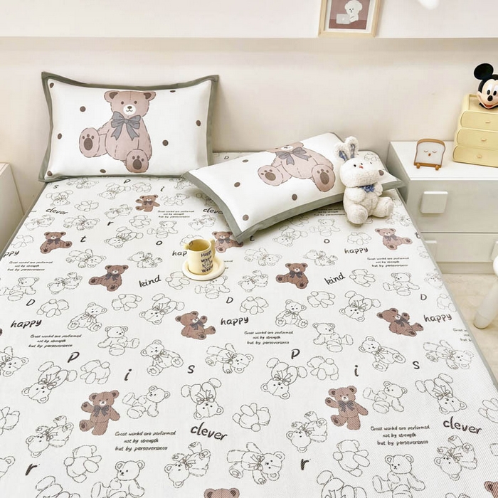 91家纺网 家纺一手货源 找家纺 全季家居 2024新款5A抗菌小清新数码印花冰藤席 床笠款-宝宝熊