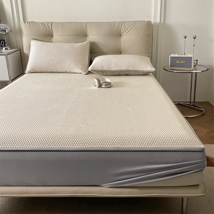 91家纺网 家纺一手货源 找家纺 2024新款抗菌凉豆豆提花床笠款凉席-花朵系列 花朵-柠檬黄