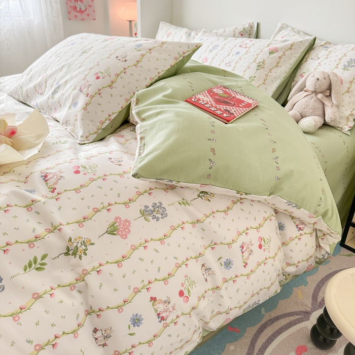 91家纺网 家纺一手货源 找家纺 慕尚 2025新款13070全棉小清新四件套 兔兔奇遇