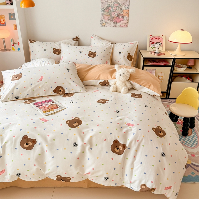 91家纺网 家纺一手货源 找家纺 慕尚 2025新款13070全棉小清新四件套 哆咪熊