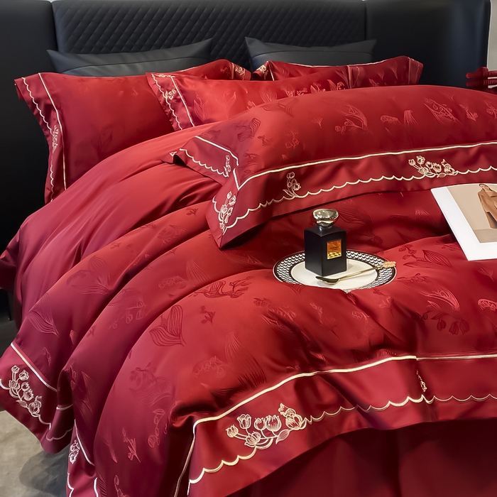 91家纺网 家纺一手货源 找家纺 优悦生活馆 2024新款提花婚庆四件套 铃兰风情