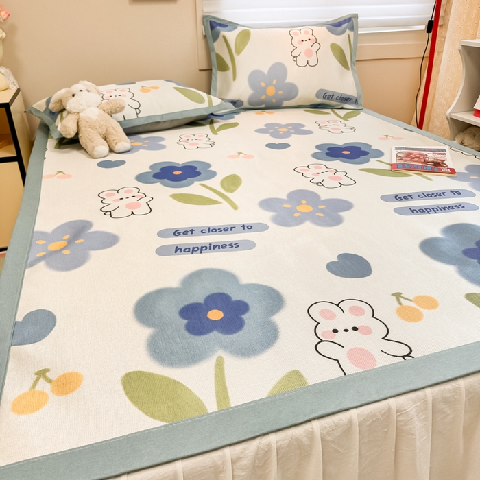 91家纺网 家纺一手货源 找家纺 2025新款慕尚600D数码印花冰丝凉席 甜心兔