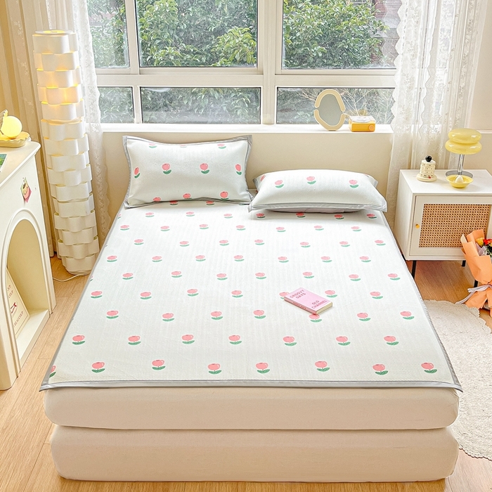 91家纺网 家纺一手货源 找家纺 2025新款慕尚600D数码印花冰丝凉席 郁金香