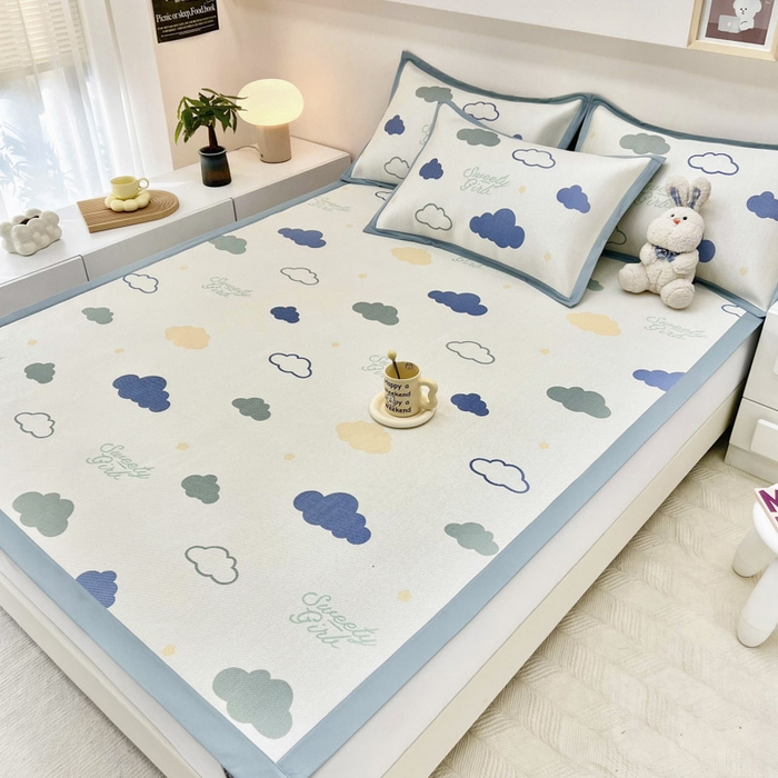 91家纺网 家纺一手货源 找家纺 全季家居 2024新款5A抗菌小清新数码印花冰藤席 床席款-云朵