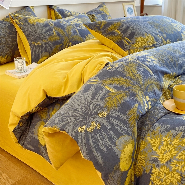 91家纺网 家纺一手货源 找家纺 2024新款全棉纯棉双层纱三层纱立体提花四件套 森林奇境