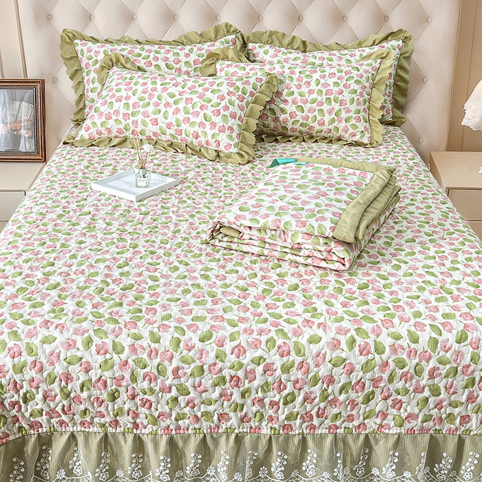 91家纺网 家纺一手货源 找家纺 梦柏家纺 2024新款亲肤泡泡棉夹棉床盖夏被四件套 花舞